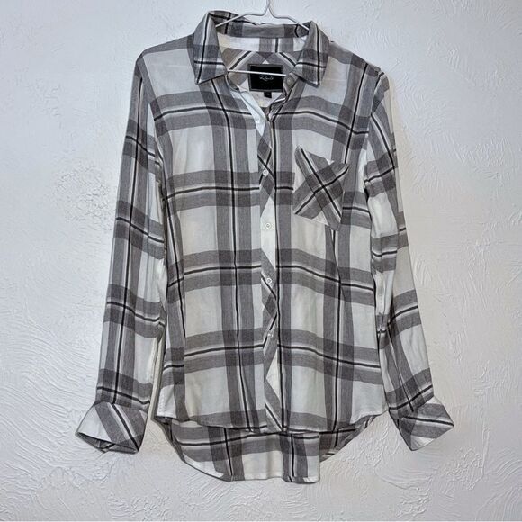 Rails Button Down Plaid Hunter Shirt Size XS Black White - Picture 2 of 8